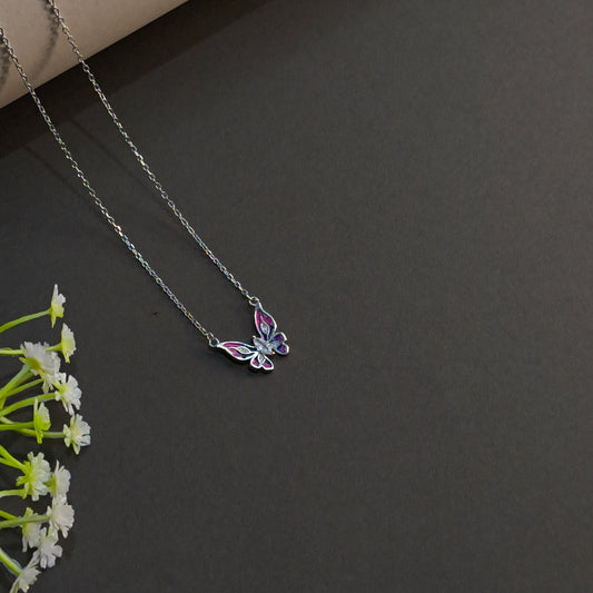 Silver Bi-Colour Butterfly Pendant