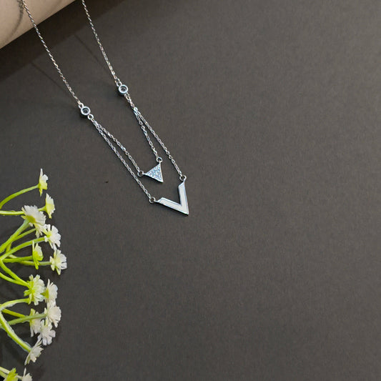 Silver Layered V Shape Pendant