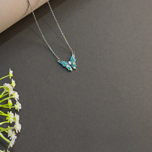 Silver Aqua Butterfly Pendant