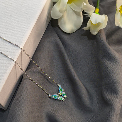 Silver Aqua Butterfly Pendant