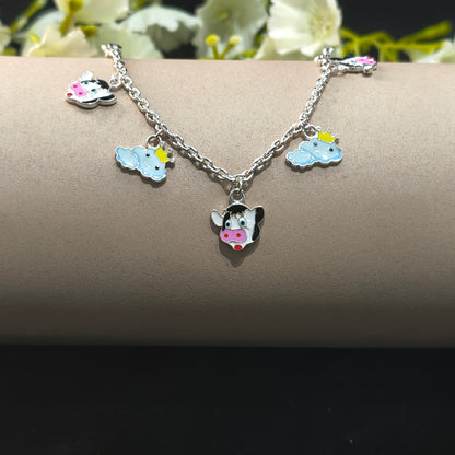 Silver Cute Cow & Cloud Baby Bracelet