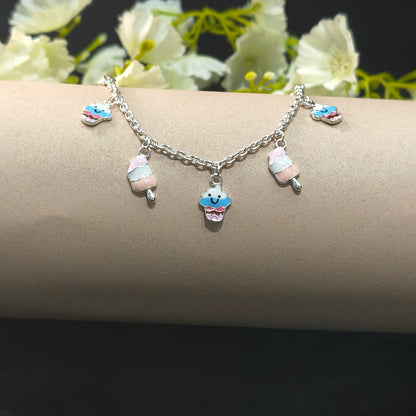 Silver Pastel Cupcake & Icecream Baby Bracelet