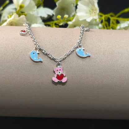 Silver Whale & Teddy Charm Baby Bracelet