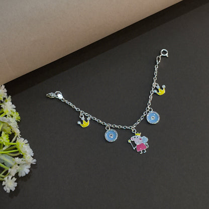 Silver Peppa Pig & Evil Eye Baby Bracelet