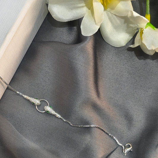 Silver Serpent Head Bracelet with Zircon Stones