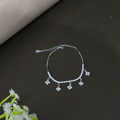 Silver Dazzling Clover Drop Bracelet
