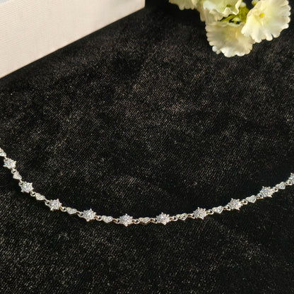 Silver Star & Heart Zirconia Stones Anklet