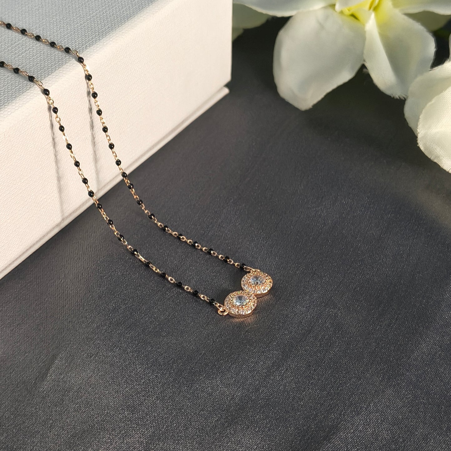 RoseGold Plated Double Circle White Stone Mangalsutra