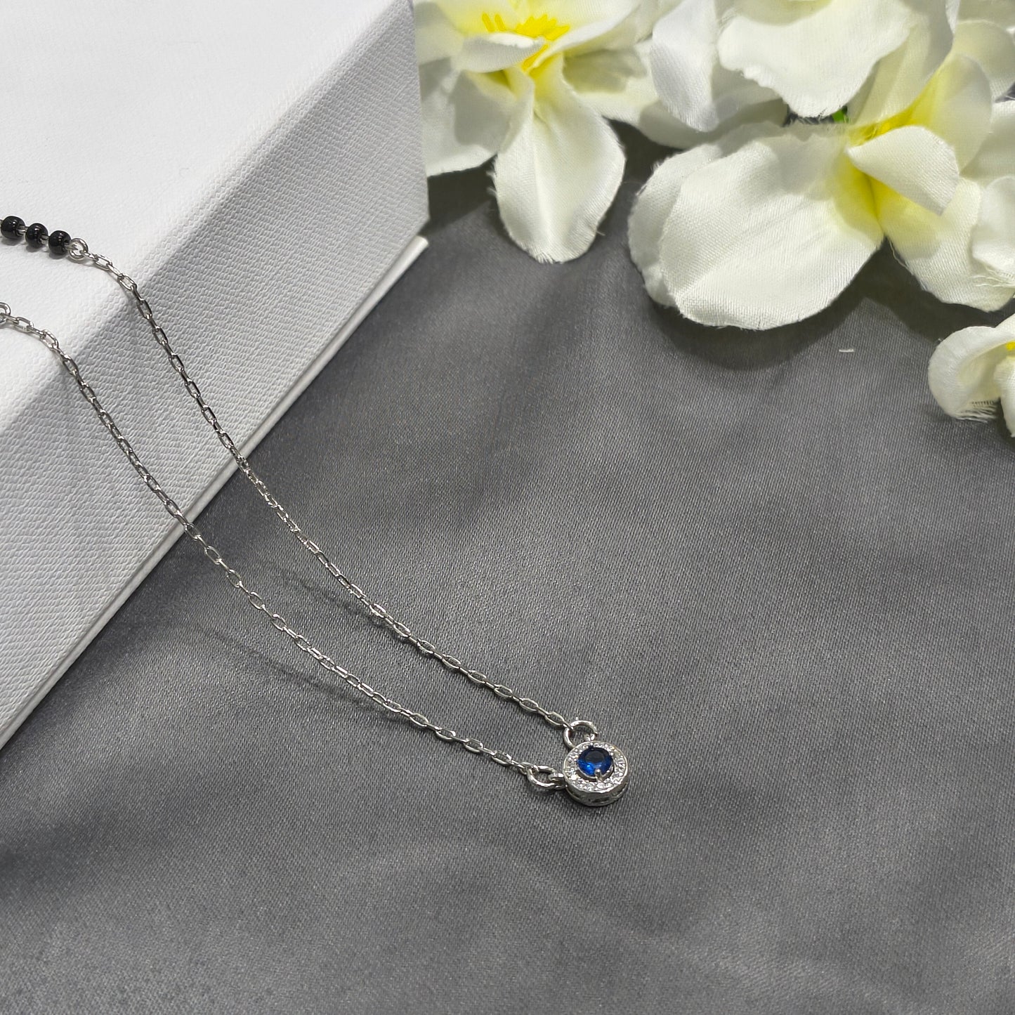Silver Blue Stone With Chain Mangalsutra