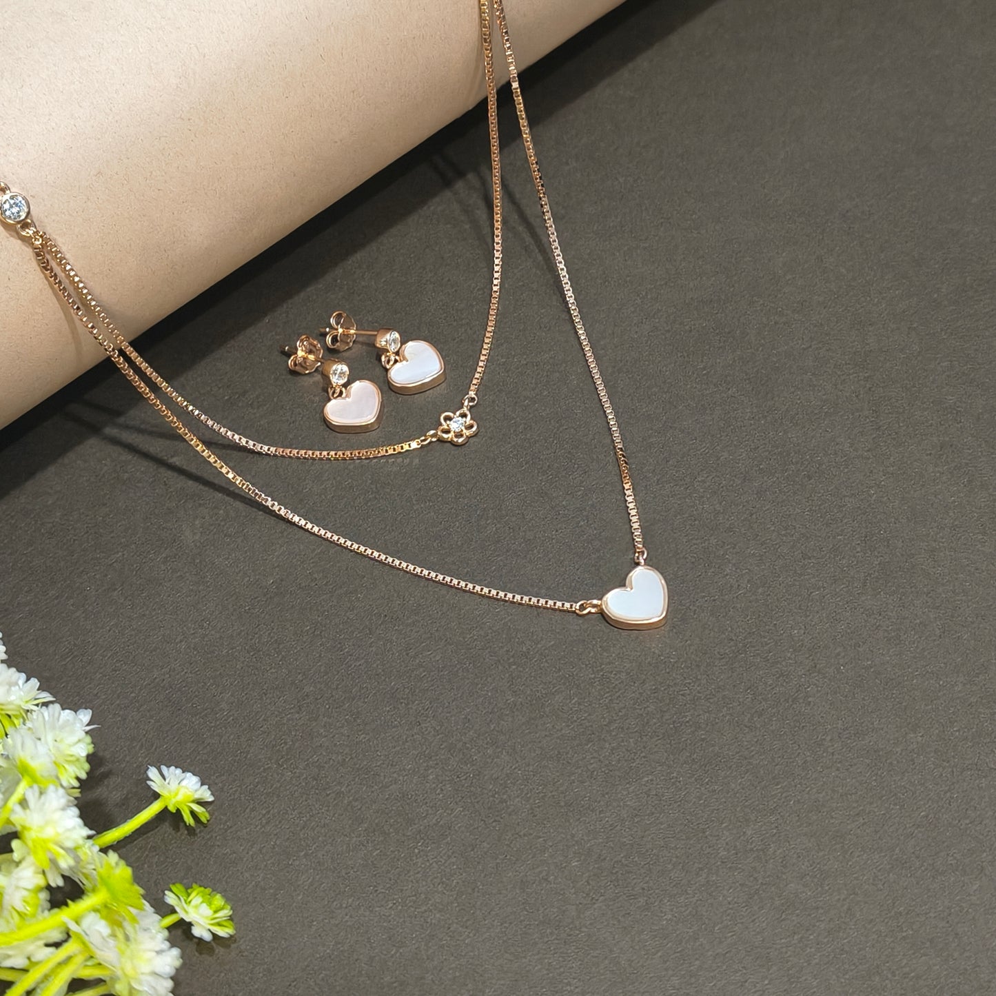 Rose Gold Plated Stacking Heart Necklace Set