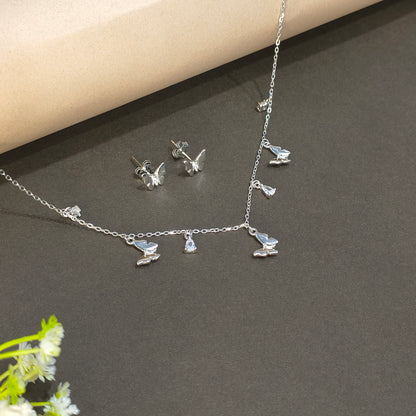 Silver Flying Butterfly Necklace Set