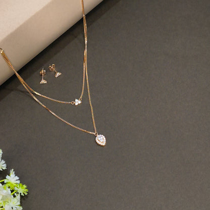 Rose Gold Plated Twin Layer Drop Necklace Set