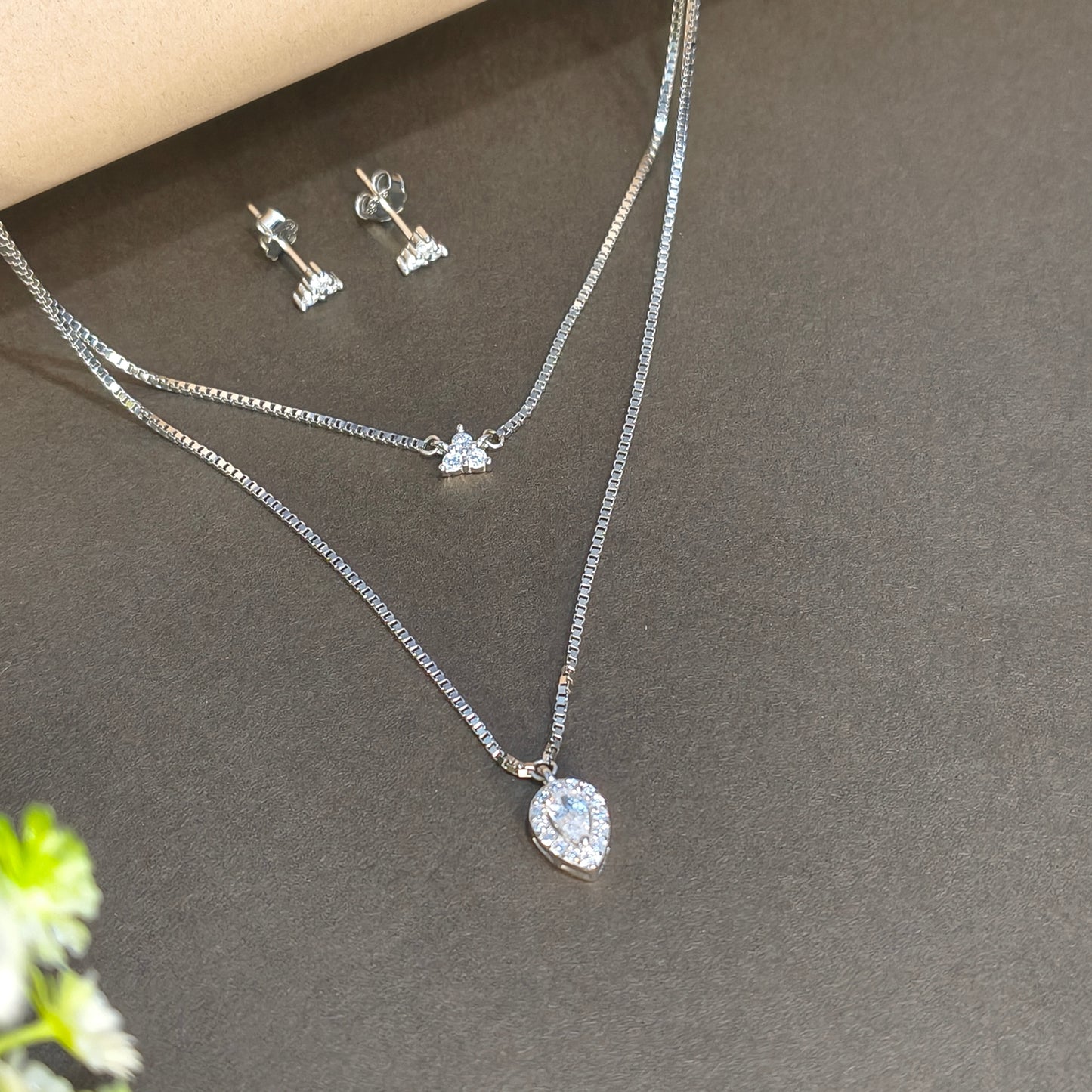 Silver Twin Layer Drop Necklace Set