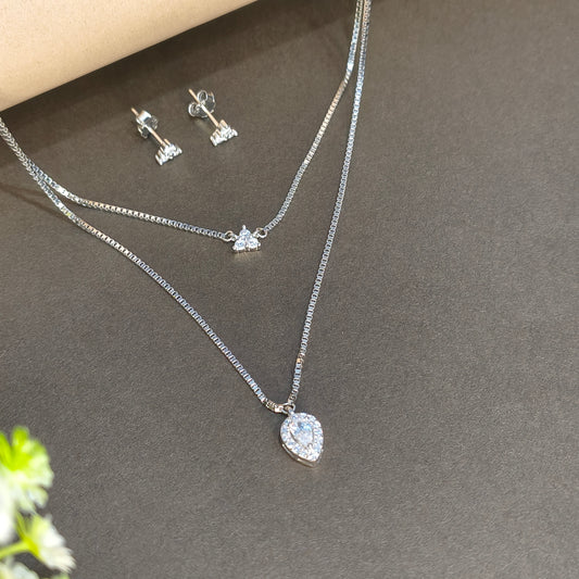 Silver Twin Layer Drop Necklace Set