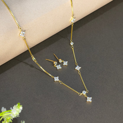 Gold Plated Tiny Bloom Drop Necklace Set