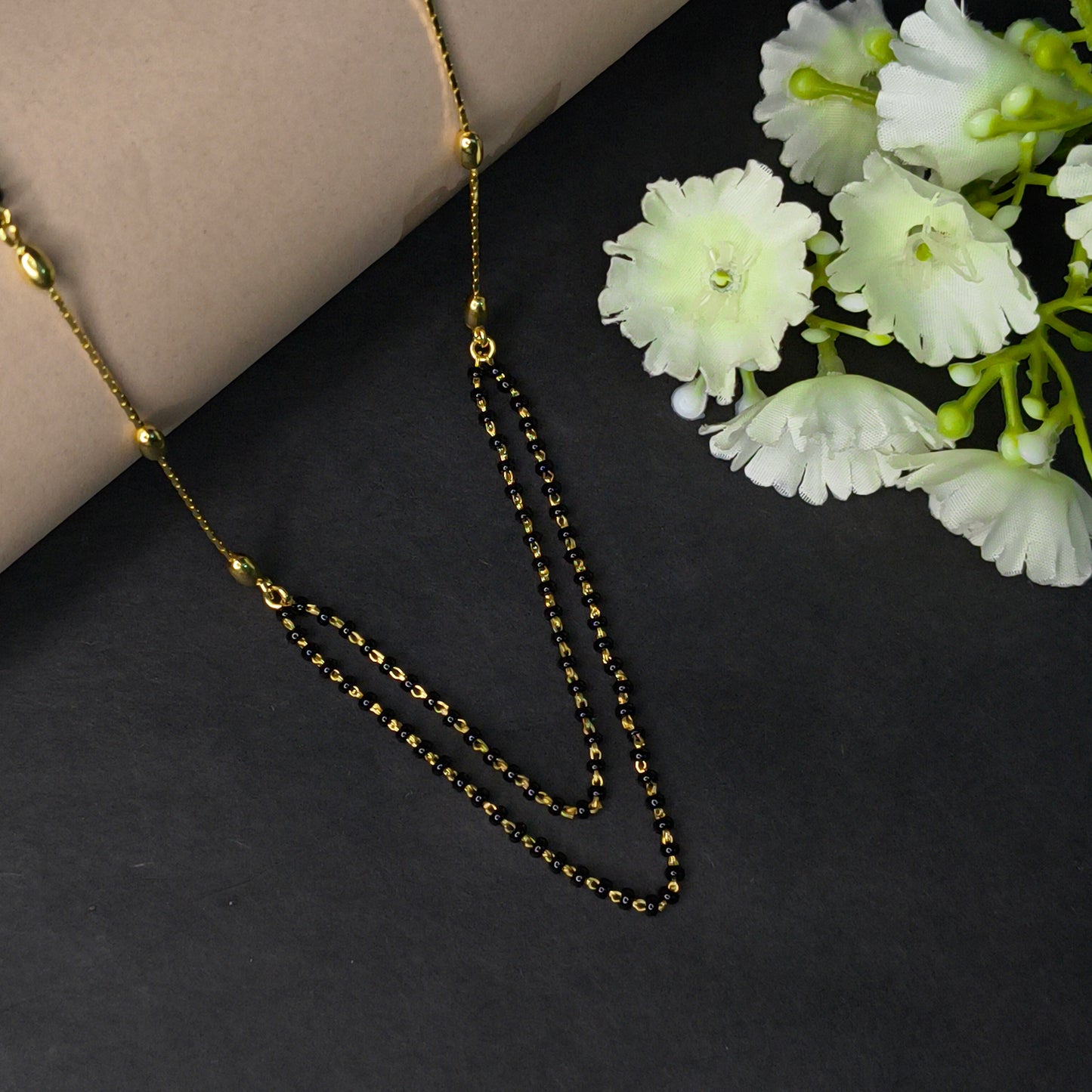 Gold Plated Silver Obsidian Layer Mangalsutra