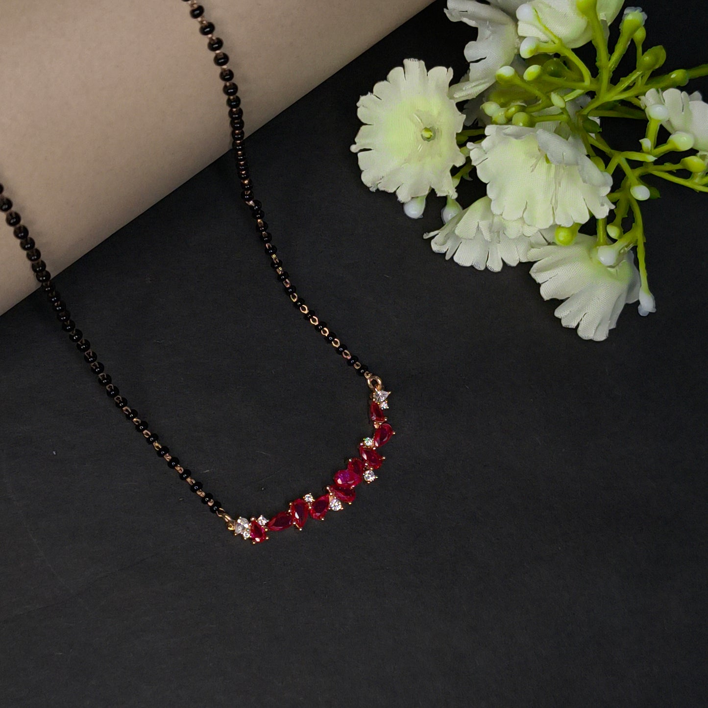 Rose Gold Plated Ruby Drop Diamond Mangalsutra