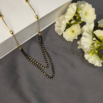 Gold Plated Silver Obsidian Layer Mangalsutra