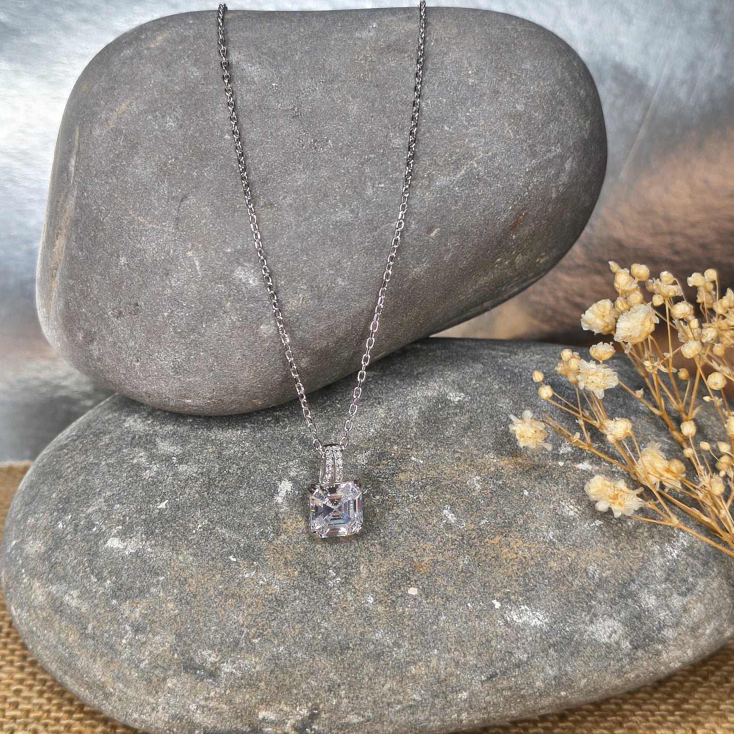 Silver Diamond Square necklace