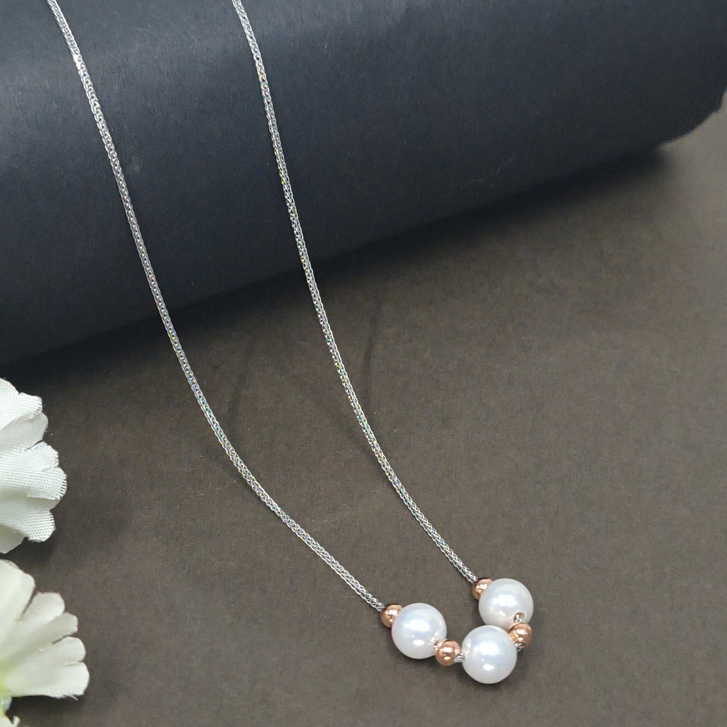 Silver Triple Pearl Mini Necklace