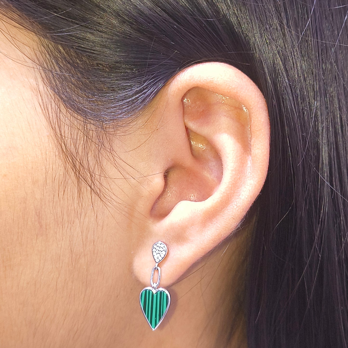 Silver Drop Heart Earrings Small