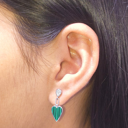 Silver Drop Heart Earrings Small