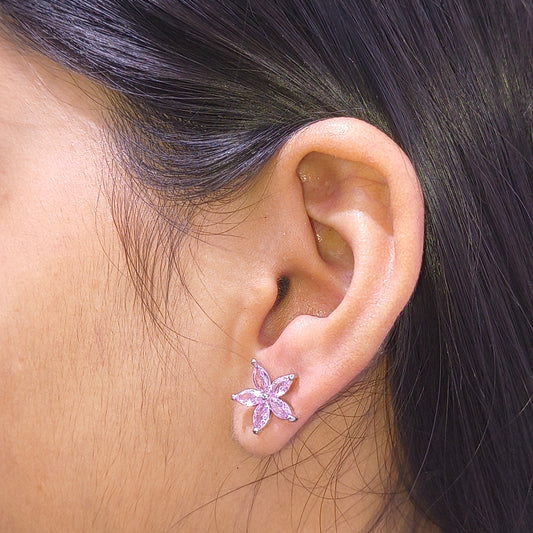 Silver Pink Bloom Stud Earring