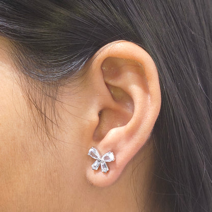 Silver White Bow Stud Earring