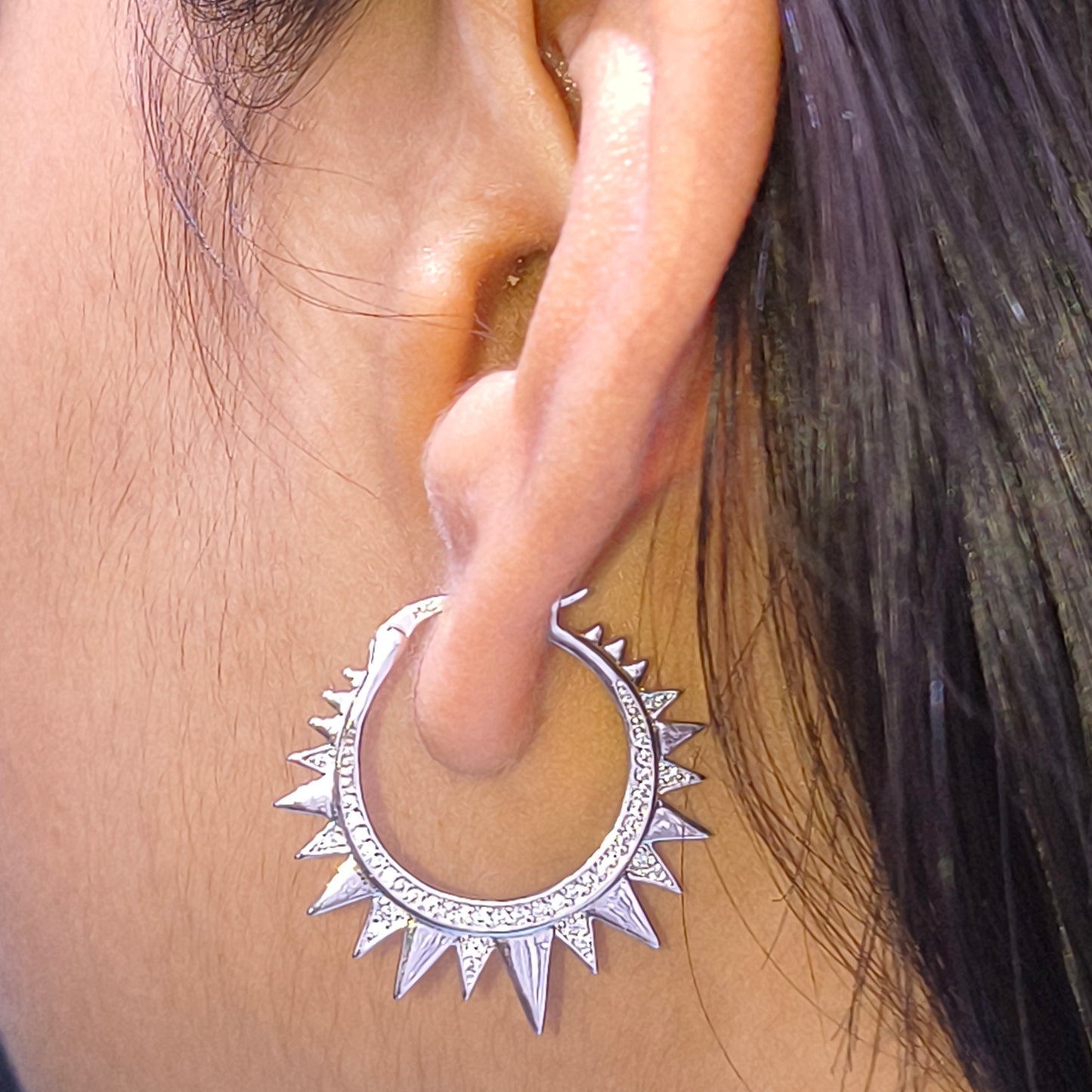 silver Sun Dimond Earrings
