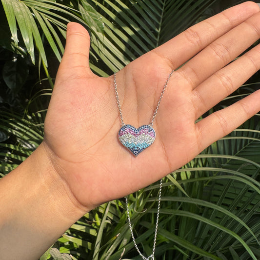 Silver Rainbow Heart Necklace