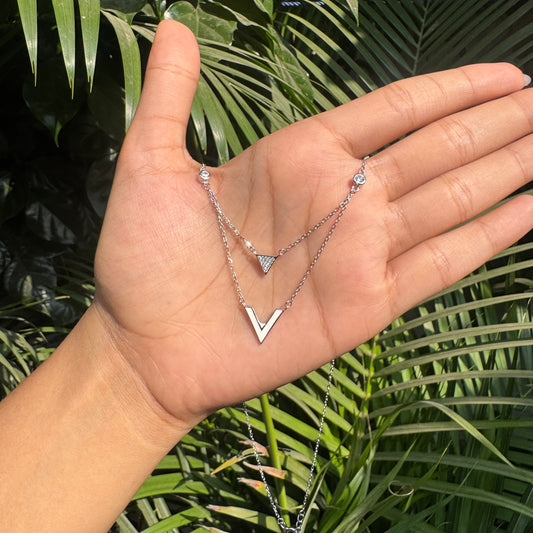 Silver Layered V Shape Pendant