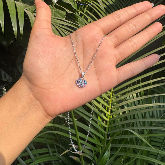 Silver Ranibow Heart Protection Pendant