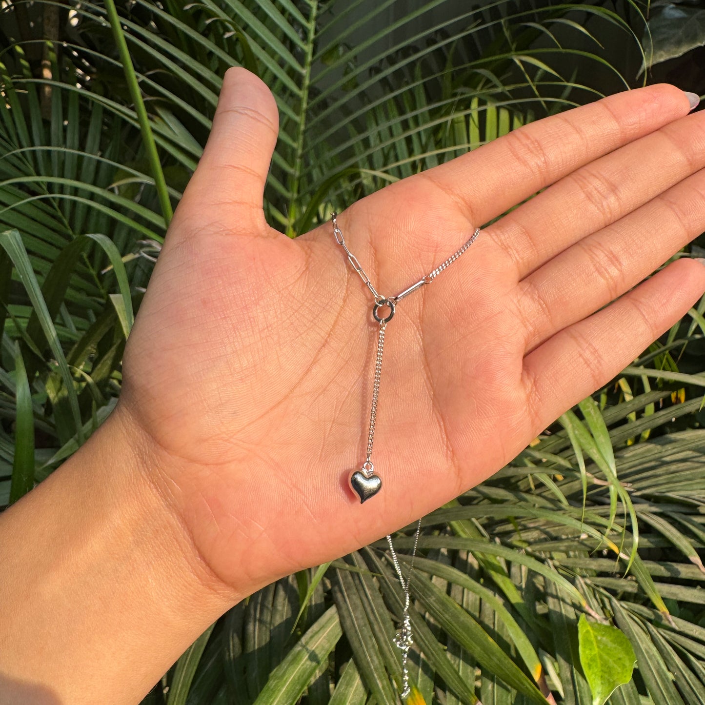 Silver Y Link Drop Heart Pendant