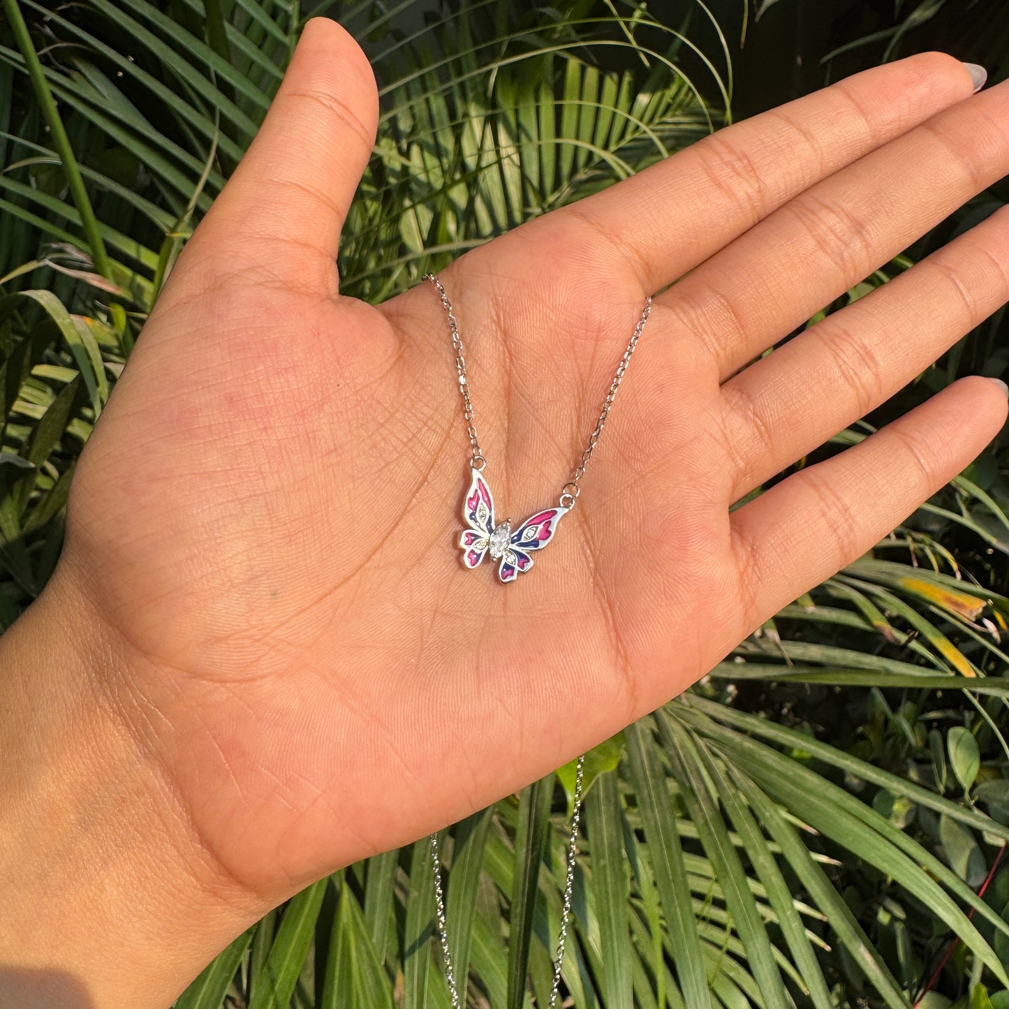 Silver Bi-Colour Butterfly Pendant