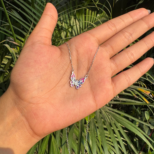 Silver Bi-Colour Butterfly Pendant