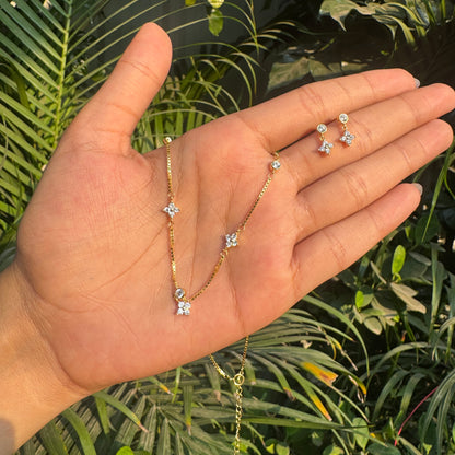 Gold Plated Tiny Bloom Drop Necklace Set