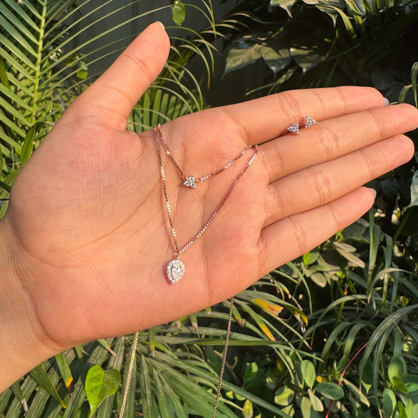 Rose Gold Plated Twin Layer Drop Necklace Set