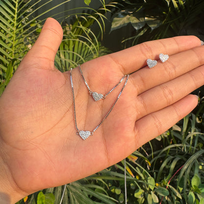 Silver Layered Pave Heart Necklace Set
