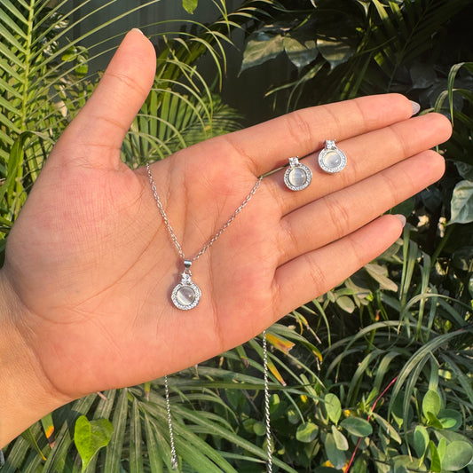 Silver Pearl Halo Necklace Set