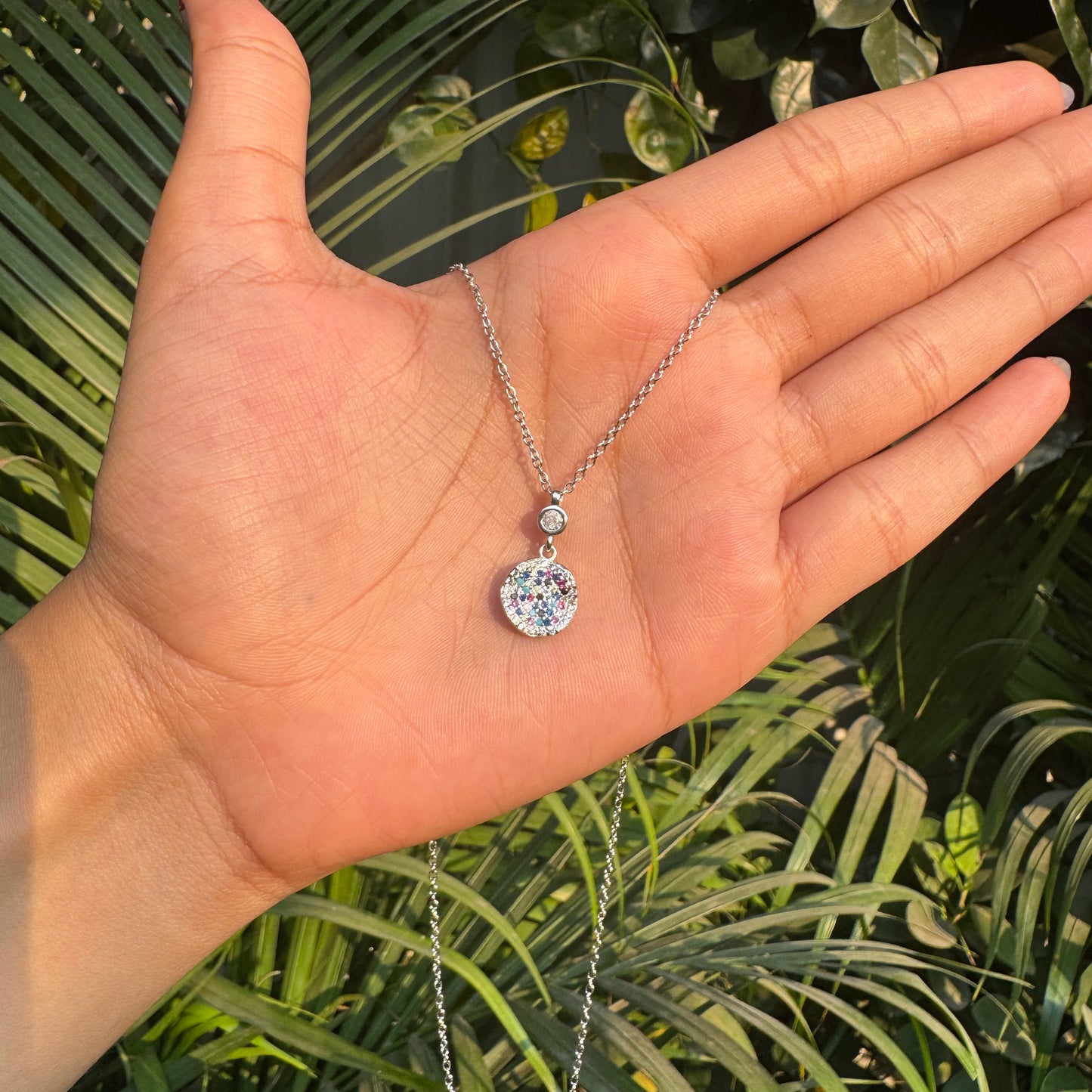 Silver Multicolour Disc Pendant