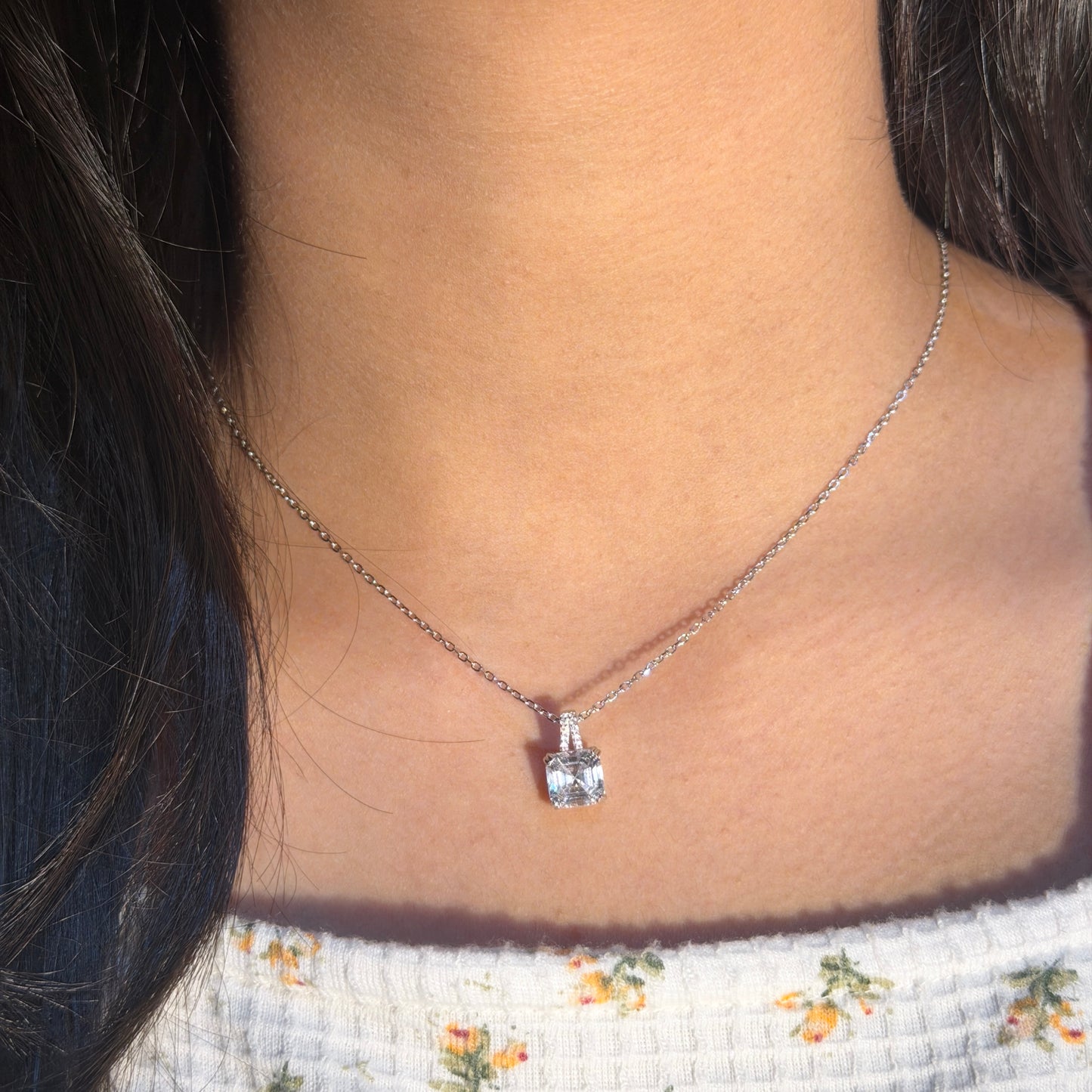 Silver Diamond Square necklace