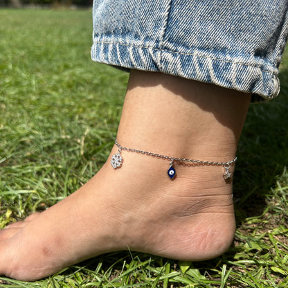 Silver Star & Evil Eye Anklet