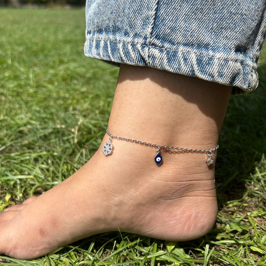 Silver Star & Evil Eye Anklet