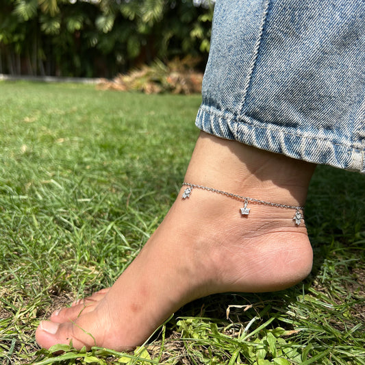 Silver Hamsahand & Crown Anklet
