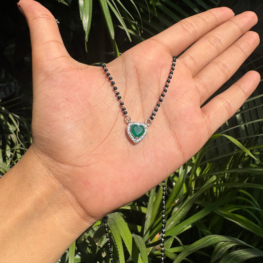 Silver Green Heart Pendant Mangalsutra
