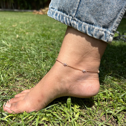 Rose Gold Plated Silver Flower Anklet