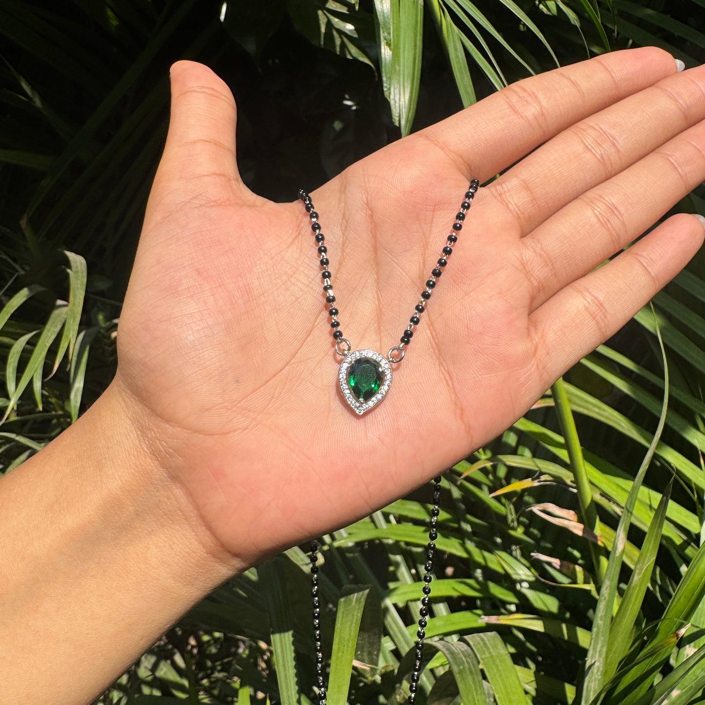 Silver Teardrop Green Mangalsutra