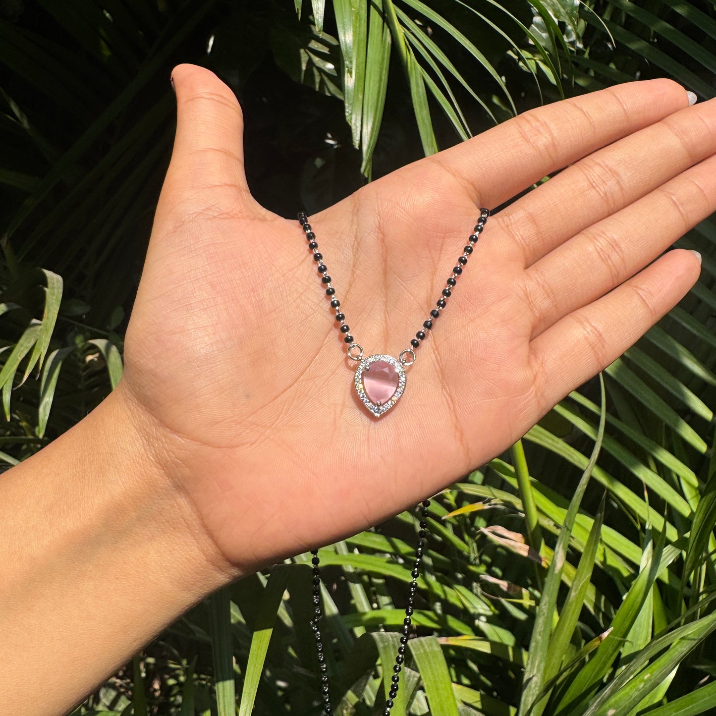 Silver Teardrop Pink Mangalsutra