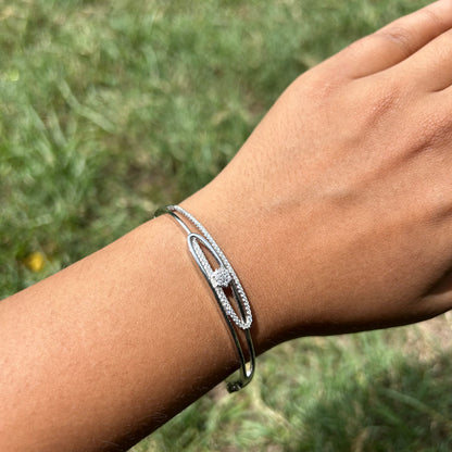 Silver Oval Pave Bangle Bracelet