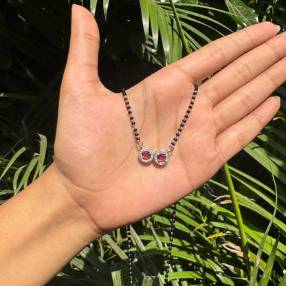 Silver Modern DoubleCircle Red Mangalsutra